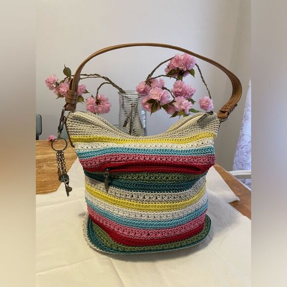 The Sak Sequoia Multi Color Crochet Hobo Striped Medium Boho Handbag - Picture 1 of 11